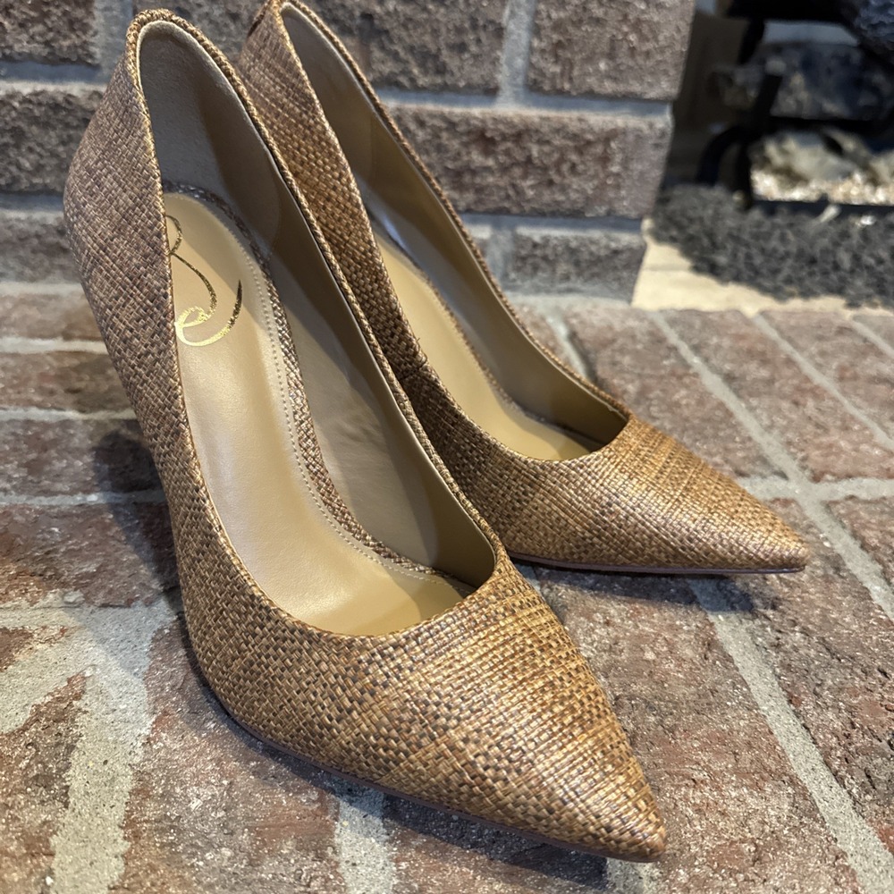 Sam Edelman Hazel Pointed Toe Pump Size 9W Cuoio Basket Weave Brown #790